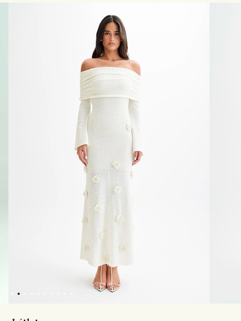 Meshki Off-Shoulder Ivory Maxi Dress with Floral Appliqués